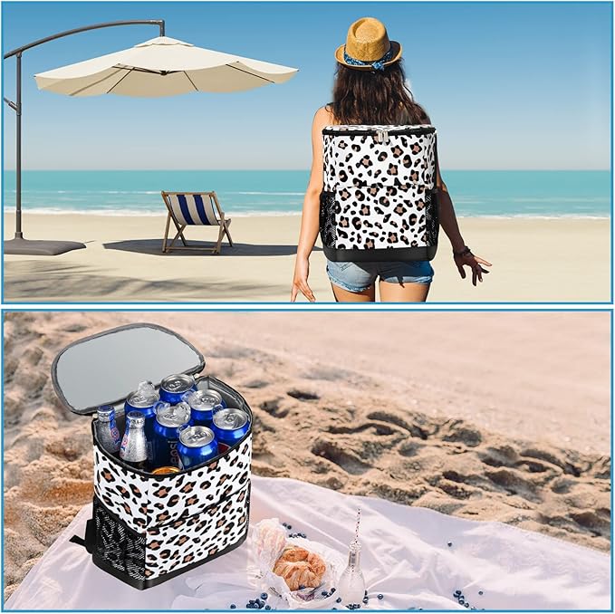 Wolka Cooler Backpack 30 Cans,Portable Backpack Coolers Insulated Leak Proof,Waterproof Soft Sided Cooler Bag for Travel,Beach,Camping,Picnic,Lunch Backpack for Women (Snow Leopard)