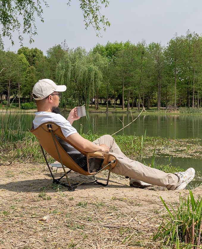 iClimb Low Ultralight Compact Camping Folding Chair with Side Pocket and Carry Bag (Green)