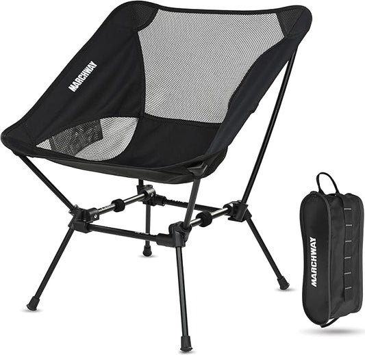 MARCHWAY Ultralight Folding Camping Chair, Heavy Duty Portable Compact for Outdoor Camp, Travel, Beach, Picnic, Festival, Hiking, Lightweight Backpacking (Black)
