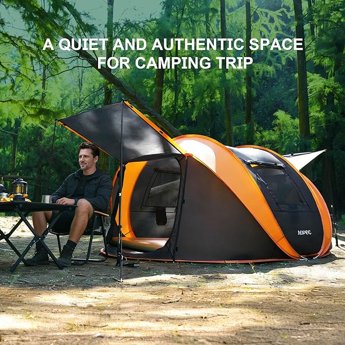 Pop Up Camping Tent, 2/4/6 Person Instant Tent Waterproof PU4500mm, Spacious Ventilated Camping Tent with Front Porch, Quick Setup Lightweight Portable for Outdoor Camping Hiking Beach