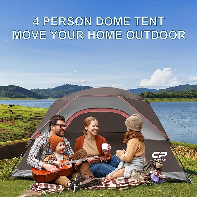 Tents for Camping 4 Person Tent Waterproof Windproof Double Layer Camping Tent, Easy Setup Dome Tent with Large Mesh Windows & Wider Door for Outdoor Camping & Hiking