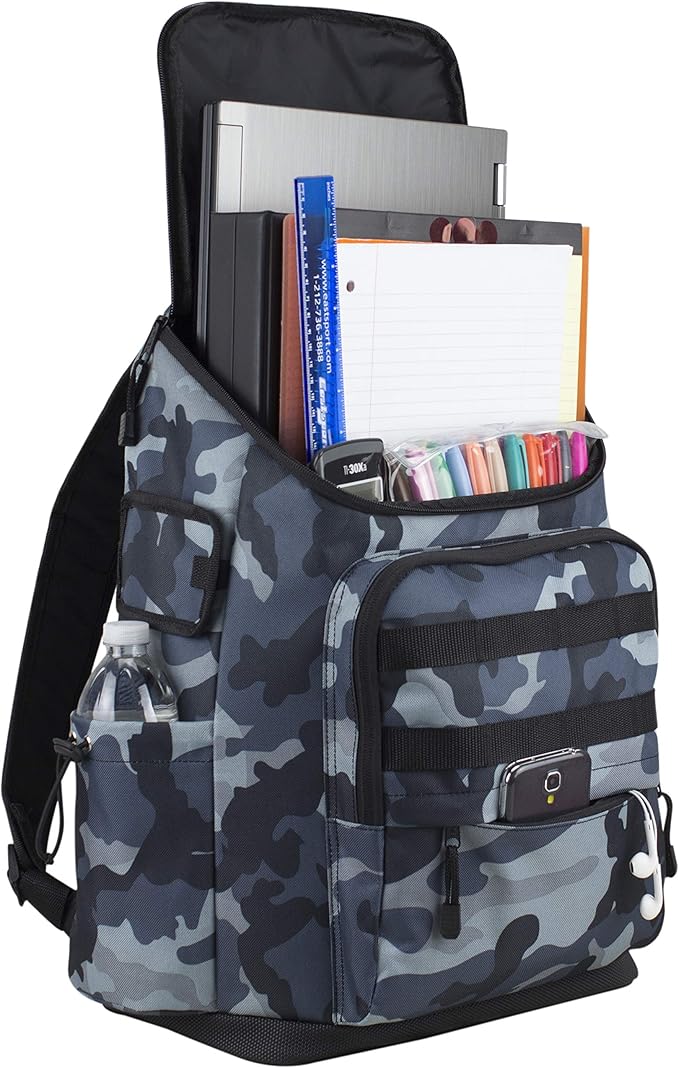 FUEL Travel Laptop Hiking Backpack Carry On Airline Approved Luggage Bag Carry On Large Backpack, Black Midnight Blue Camo
