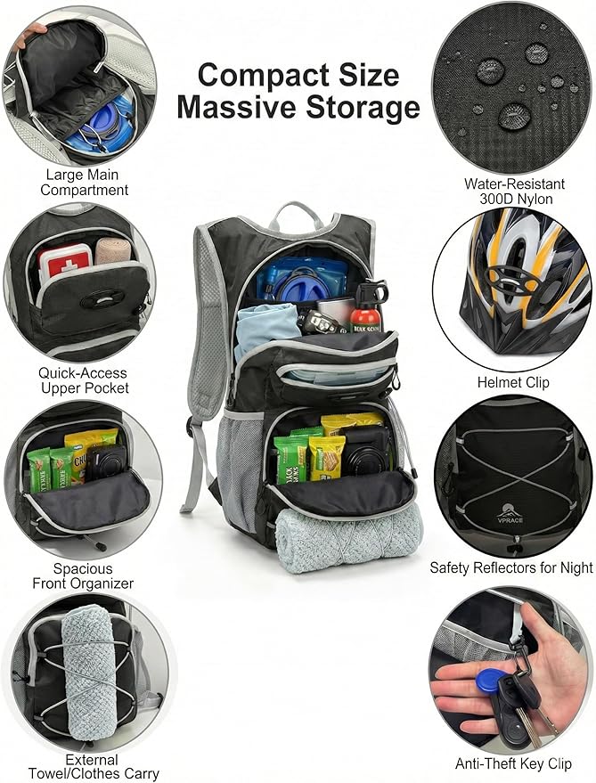Hydration Hiking Backpack, Water Hiking Backpack, Hydration Backpack with 15l Water Bladder, Runinnng Backpack for Men Women for Cycling Campling