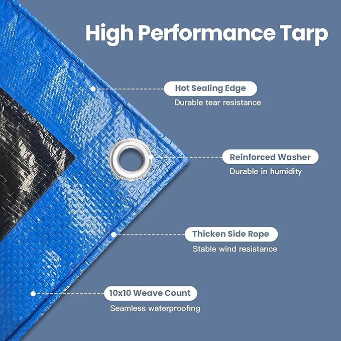 Tarp 6x10 Waterproof 7mil Blue/Black Multipurpose Tarps Uv Resistant Outdoor Tarp for Camping, Rooftops, Yards, Pools, Vehicles, Boats by-MVPNET
