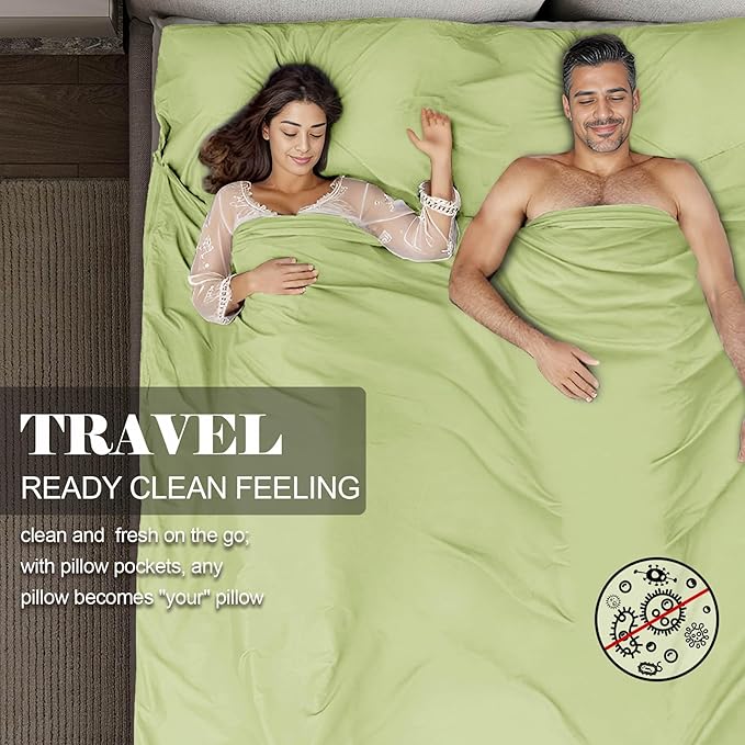 Sleeping Bag Liner,Travel Sheet & Adult Sleep Sack, Camping Sheets Travel Sleep Sack for Backpacking,Hotels & Hostels -Lightweight Single &Double Travel Sheet Camping Sheets