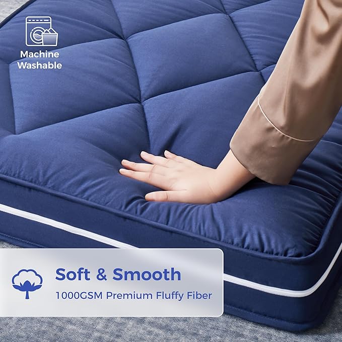 4Inch Floor Mattress,3 Layer Structure Cot Mattress Topper,Gel Memory Foam Futon Mattress,Removable Thickened Cover,Portable Roll Up Sleep Pad (Blue, 72X24)