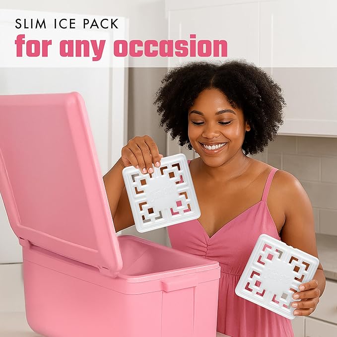 Cool Coolers Fashion Ice by Fit & Fresh, 3 Pack Large Slim Ice Packs, Unique Ice Pack Design for Womens Lunch Bag, Space Saving Reusable Ice Packs for Lunch Boxes, Cooler Ice Packs, Pearl White, 3PK