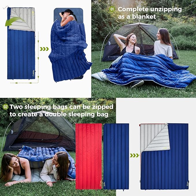 ATEPA Down Sleeping Bag for Adults, 650FP Ultralight 3 Season Compact Packable Sleeping Bag with Compression Sack for Camping Backpacking Hiking