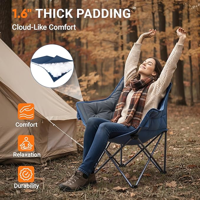 PORTAL 32In Extra Wide Camping Chair for Adults, Oversized Folding Chair with Cup Holder & Carry Bag, Heavy-Duty Outdoor Chair Supports 350 lbs, Portable for Camping, Lawn, Patio