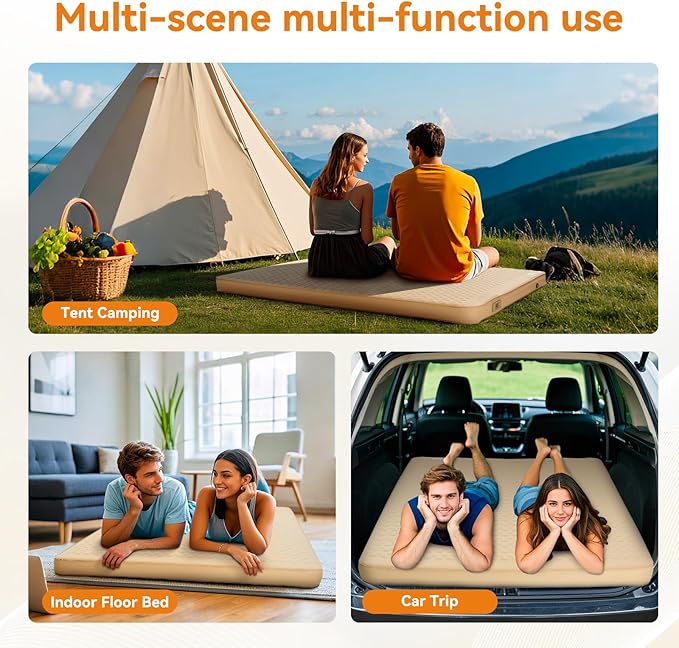 Self Inflating Sleeping Pad with Electric Pump, 4" Ultra-Thick Memory Foam Double Sleeping Mats, Easy Inflate& Deflate, 9.5 R-Value Insulated Camping Mattress Pad for Camping, Travel