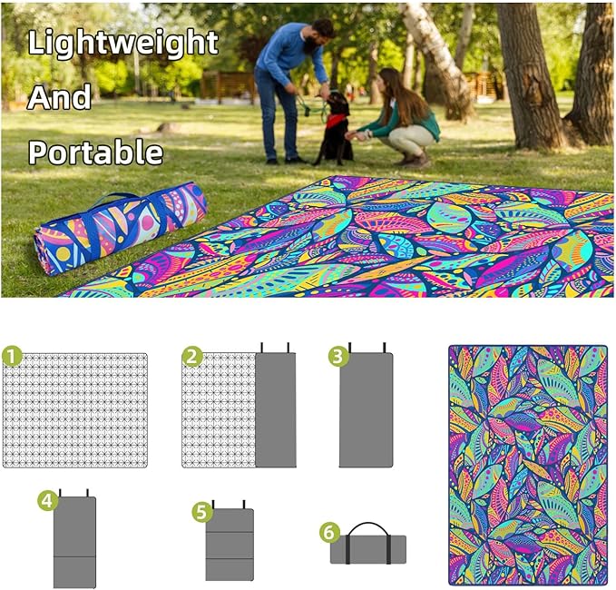 Waterproof Picnic Blankets Foldable & Portable 60''x80'' Boho Picnic Mat for Outdoors, Large Washable Picnic Blanket for Travel Camping Beach, Park Grass Picnic Blanket Accessories for Adults