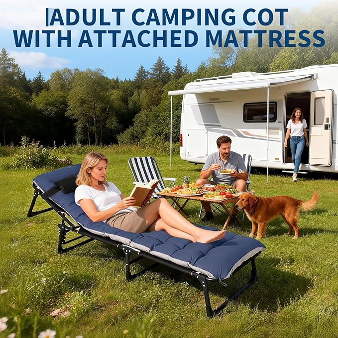 Portable Camping Cot for Adults, Folding Sleeping Cot with Removable Thick Mattress & Carry Bag, Double Layer Oxford Camping Bed for Travel Tent Day Bed Outdoor Home Guest Office Nap, 400LBS Load