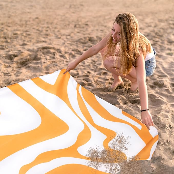 110''×118'' Extra Large Waterproof Sandproof Beach Blanket 8 Adults, Sand Free Outdoor Beach Mat with 4 Stakes & Pockets, Big Compact Picnic Blanket, Essential for Travel, Camping, Summer Vocation