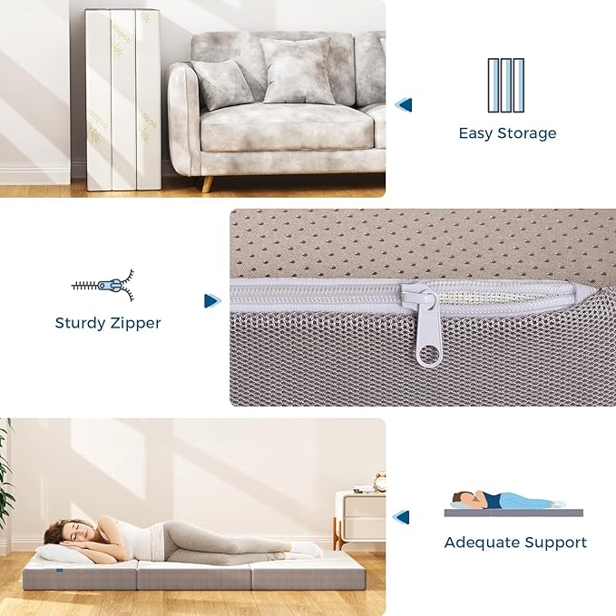 Inofia Twin Folding Mattress, 5 Inch Trifold Memory Foam Mattress with Soft Removable Cover - for Camping, Guest, and Floor Bed - Twin Size (78" x 38" x 5")