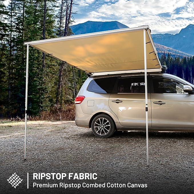 Timber Ridge Car Awning Camper Awning 8.2X6.5ft Truck Tent Waterproof PU10000mm UV50+ Rooftop Overland Camping, Retractable Side Tent Shade for Car/SUV/Truck/Van, Beige