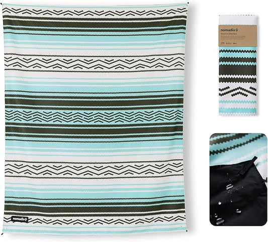 Nomadix Festival Blanket - Perfect for Picnics, Camping, & Lawn Seating - Plush Top & Water Resistant Base - Made with Post Consumer Recycled Materials - Agua Blue - 60x72 in