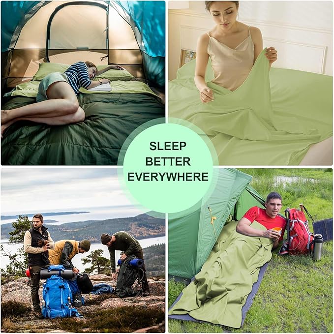 Sleeping Bag Liner,Travel Sheet & Adult Sleep Sack, Camping Sheets Travel Sleep Sack for Backpacking,Hotels & Hostels -Lightweight Single &Double Travel Sheet Camping Sheets
