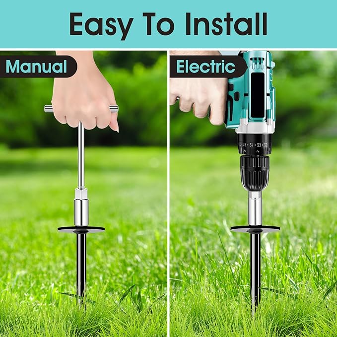 Ground Anchors Screw in, Heavy Duty Ground Trampoline Stakes High Wind Tent Stakes for Tent, Trampoline, Gazebo, Carport, Trap Anchor, Canopies, Swing Set