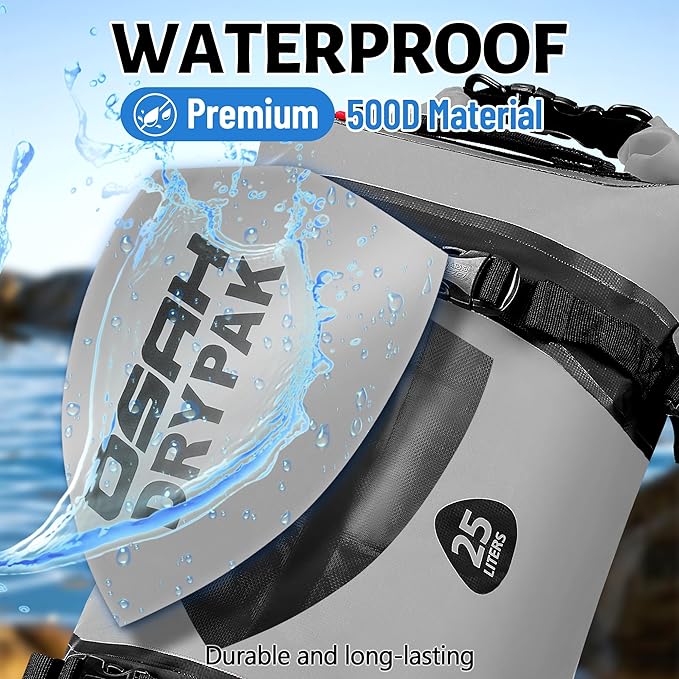 25L Waterproof Dry Bag - Motorcycle Luggage Tail Bag with Straps for Back Seat, Roll Top Lightweight Waterproof Backpack Sack for Travel, Swimming, Boating, Kayaking, Camping and Beach