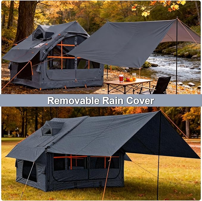 Inflatable Camping Tent,2/4/6/8 Person Glamping Inflatable Tents with Awning, Quick Setup Blow Up Tents with Pump, Waterproof Oxford Inflatable House for Camping, Air Glamping Hot Tents for Adult