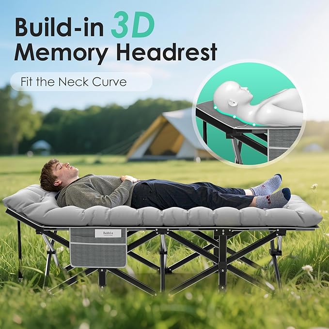 Suteck Camping Cot, 32In XXL Folding Camping Cot Heavy Duty Sleeping Bed for Adults 1200D Double Layer Oxford Cots for Camping W/Pilllow Mattress Carry Bag for Home Office Nap Beach Travel, 900LBS