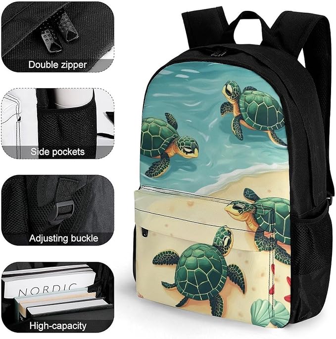 Supdreamc Men Women Lightweight Turtles On The Beach Backpack Large Capacity Carry On Bag With Padded Straps for Sports Work Walking Cycling