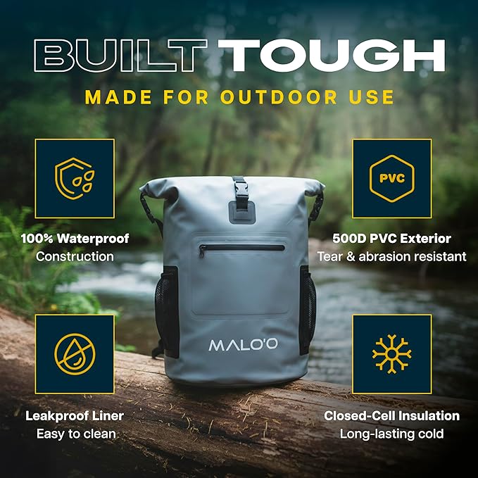 Malo’o Pro Adventure Insulated Backpack Cooler, Leakproof Soft Cooler Backpack for Camping, Fishing, Hiking, Kayaking, Beach
