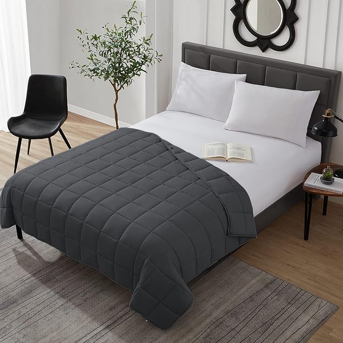 L'AGRATY Weighted Blanket - 40"x60" 7lbs Cooling Breathable Weighted Microfiber Material with Glass Beads Small Blanket for All-Season Summer Fall Winter Soft Thick