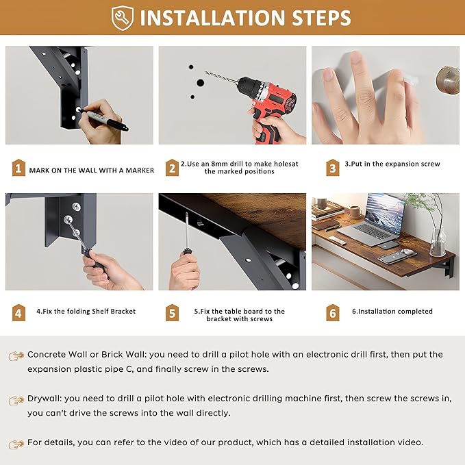 Need Small Fold Down Table Wall Mounted Heavy Duty Small Folding Wall Table Length 30 inches Width 20 inches Perfect Addition to Laundry Room/Home Bar/Kitchen & Dining Room AC15BB(7650)