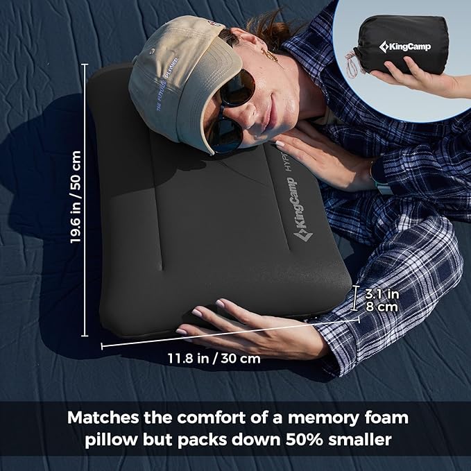 KingCamp Self Inflating Sleeping Pad, R 7.5 Air & Foam Sleeping Pad with Pillow, 3" Thick Single Camping Mattress for Camp Tent Outdoor Car, PVC Free (Black)