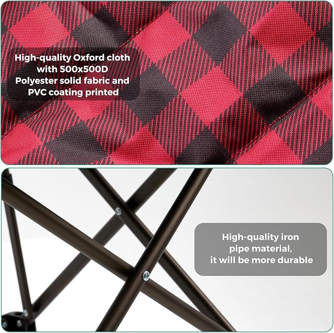 SUNNYFEEL Oversized Folding Camping Chair 2 Pack 800 LBS Heavy Duty for Big Tall People Red Padded Portable Collapsible Chairs with Armrest Cup Holder & Pocket for Outdoor Travel Picnic Camp Sports