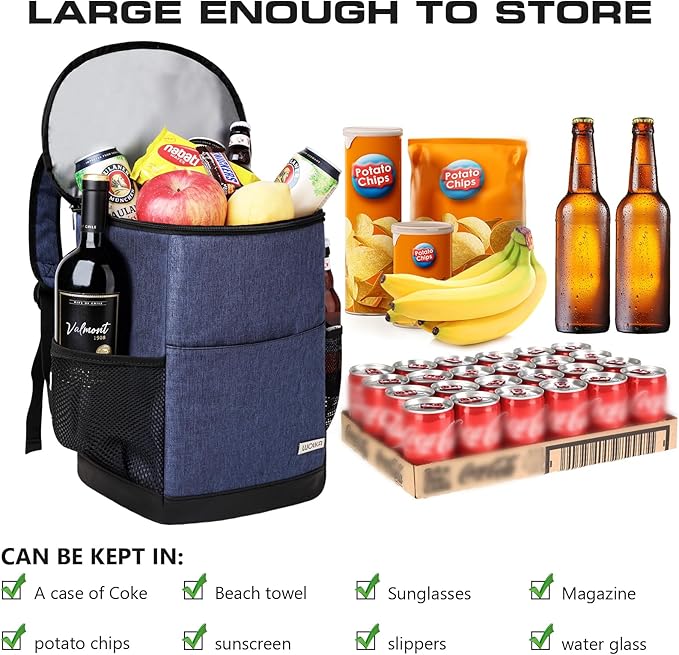 Insulated Cooler Backpack Outdoor - Leak Proof Backpack Cooler 30 Cans, Waterproof Lightweight Cooler Bag for 12h Hot/Cold Retention - Soft Cooler for Travel, Camping, Beach, Lunch