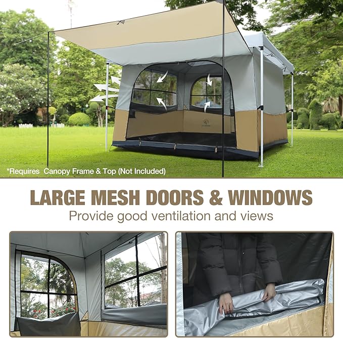 REDCAMP Camping Inner Tent for Pop Up Canopy, Cube Tent Converts 10"x10" Straight Leg Canopy into Camping Tents, Fully Vented Roof, Fit 4-6 Person Khaki (Frame/Shelter NOT Included)