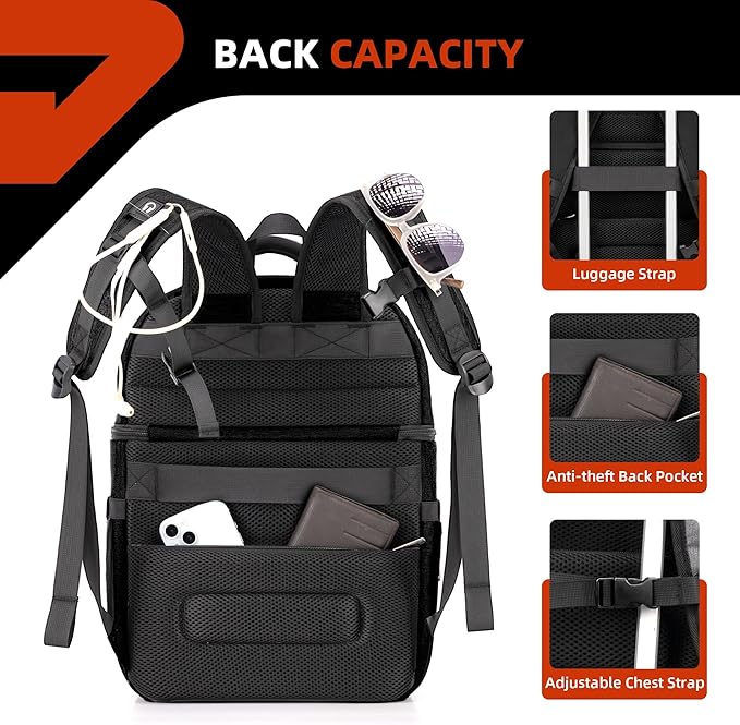 COOLJOB Insulated Cooler Backpack for Men Women, Leakproof Lunch Bag with Waterproof Liner, Double Roomy Deck, RFID, Black