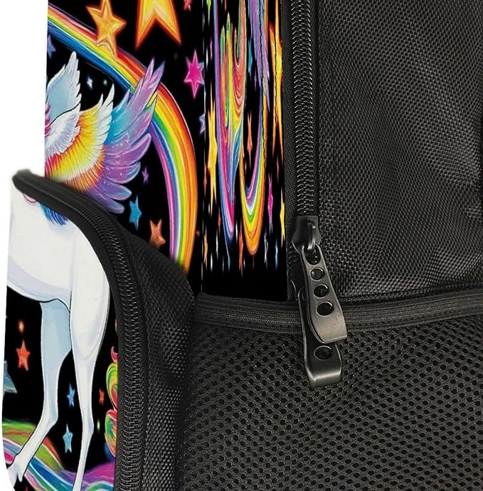 Daypack Backpack Polyester Anti-Theft Multipurpose Colorful Space Rainbow Unicorns Bookbag Big Capacity Travel Hiking Camping Rucksack With Smooth Zippers