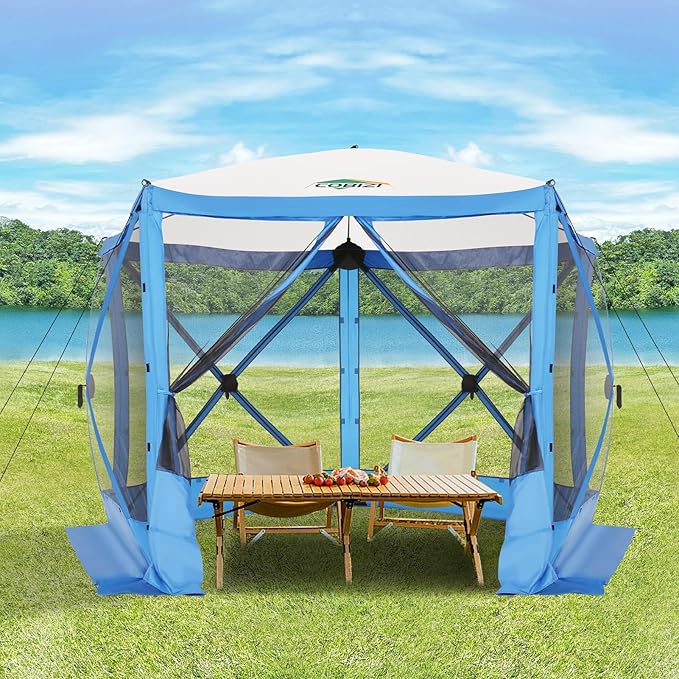 COBIZI 10x10 FT Pop up Gazebo, Popup Canopy Tent,Instant Screened in Gazebos, Waterproof Portable Outdoor Small Screen Tents Sun Shelter,carpas para Patio for Camping, Garden and Backyard,Blue