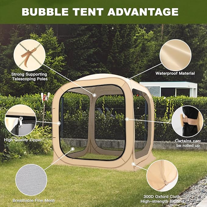 DoCred Screen House Tent Pop-Up, 6 x 6 FT Portable Screen Room Canopy Instant Screen with Carry Bag for Patio, Backyard, Deck & Outdoor Activities, Beige