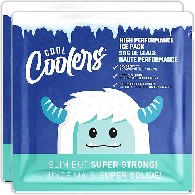 Cool Coolers by Fit & Fresh High Performance Kids Lunch Box Ice Packs, Puncture Resistant Ice Packs for Lunch Bags and Cooler, Durable and Reusable, Non-Toxic Gel Ice Packs, 2PK