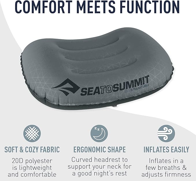Sea to Summit Aeros Ultralight Inflatable Camping and Travel Pillow, Regular, Grey