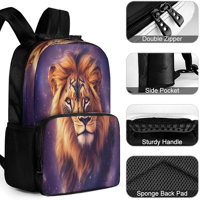 Daypack Lightweight Multipurpose Anti-Theft Lovely Beautiful Lion Art Shoulder Bag Large Capacity Laptop Book Bag Rucksack With Adjustable Shoulder Straps