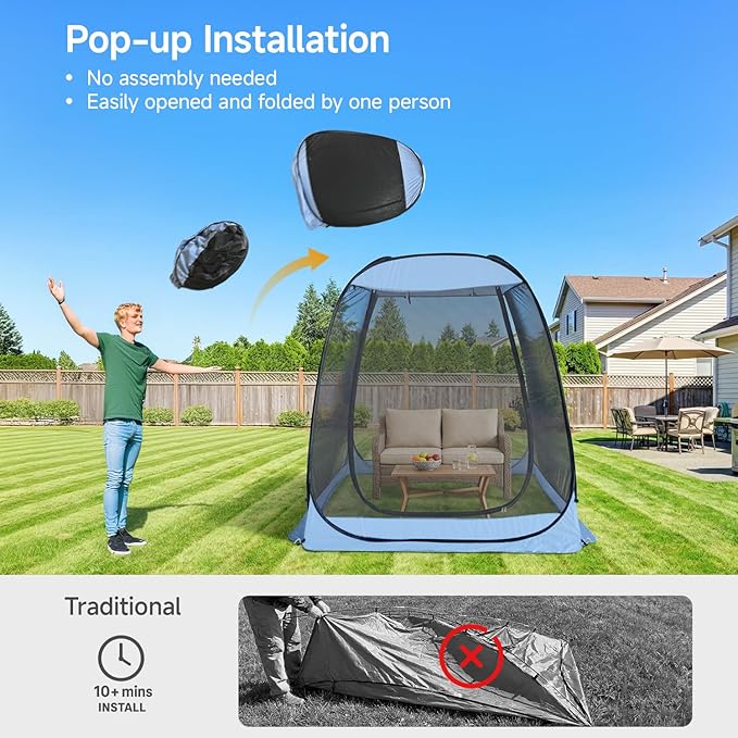Alvantor® Pop Up Screen House Gazebo, Portable Mosquito Net Tent, UV Protected Sun Shelter for Patio, Backyard & Camping, Instant Setup for 2-10 People