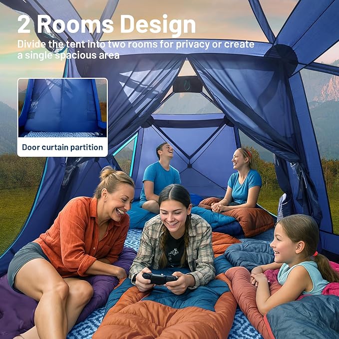 TIMBER RIDGE 4/6/8 Person Instant Pop Up Cabin Tent, Easy 60 Second Setup, Weather Resistant Camping Family Hub Tent with Rain Fly and Carry Bag for Outdoor Camping & Overlanding