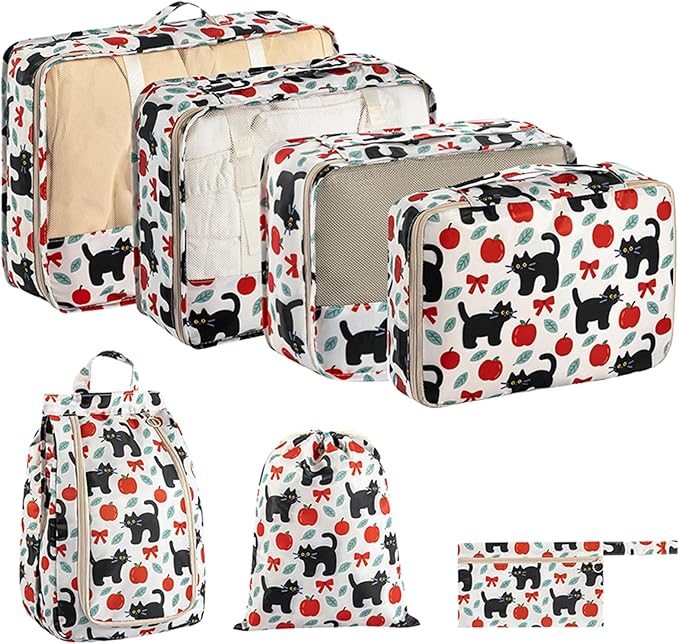 Packing Cubes for Travel 7 Set Luggage Organizer Bags for Family Mesh Breathable Travel Packing Organizers Durable Travel Essentials Suitcases Organizer Bags Set (Navy Leaves)