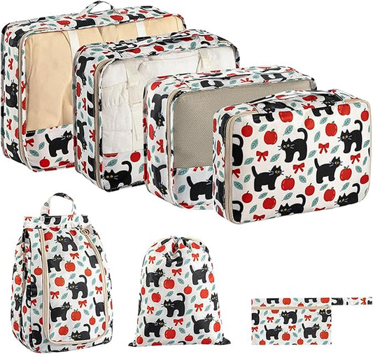 Packing Cubes for Travel 7 Set Luggage Organizer Bags for Family Mesh Breathable Travel Packing Organizers Durable Travel Essentials Suitcases Organizer Bags Set (Navy Leaves)