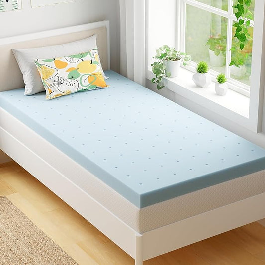 EGOHOME 3 Inch Twin XL Memory Foam Mattress Topper, Cooling Gel Infused & Pressure Relieving Pad in a Box, Dorm Room Essentials, CertiPUR Certified, Blue