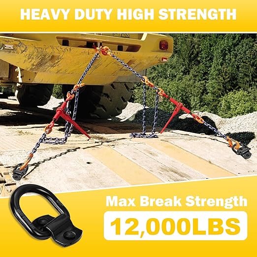 8-Pack 1/2-Inch Heavy Duty Bolt-On Forged D-Ring Shackles - 12,000Lbs Breaking Strength Truck Bed Anchors, Cargo Tie Down Hooks for Trailers, Trucks & Cargo Securement (Black)