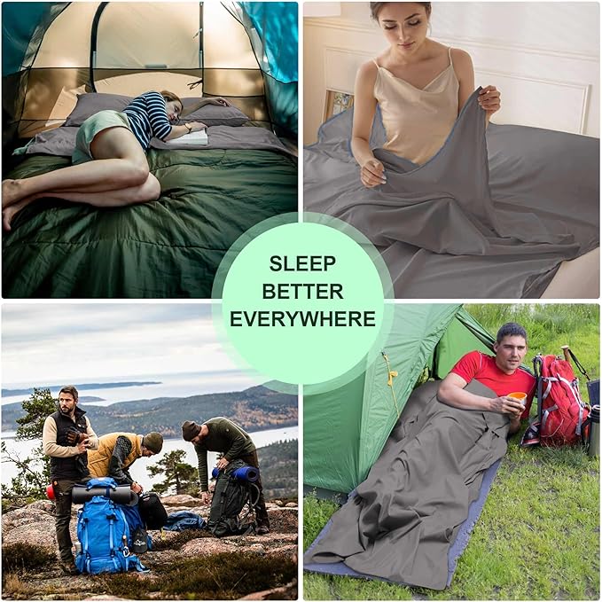 Sleeping Bag Liner,Travel Sheet & Adult Sleep Sack, Camping Sheets Travel Sleep Sack for Backpacking,Hotels & Hostels -Lightweight Single &Double Travel Sheet Camping Sheets