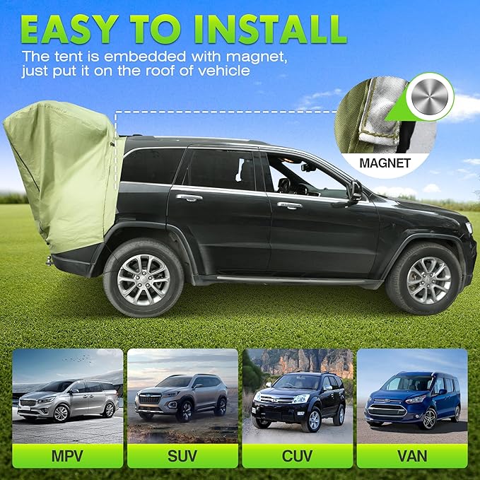 SUV Tailgate Tent with Awning - Waterproof SUV Tents for Camping, Car Hatchback Truck Roof Canopy Sun Shade Privacy Shelter for Outdoor Travel, Universal Fit Most SUV