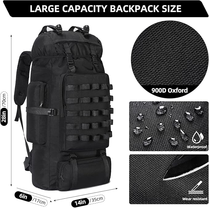 70L Camping Hiking Backpack with Rain Cover, Waterproof Molle Rucksack for Men, Backpacking Backpack for Trekking Climbing Outdoor