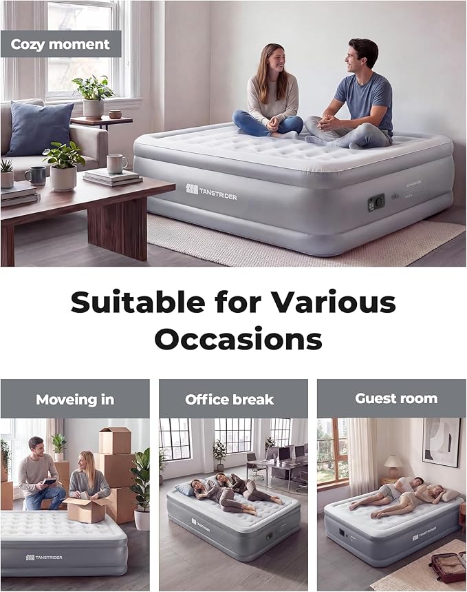 Air Mattress Full with Built in Pump,18'' Raised Inflatable Blow Up Air Bed, 3 Mins Quick Self-Inflation/Deflation Inflatable Bed for Guests & Home, Outdoor Camping and Travel (Gray)
